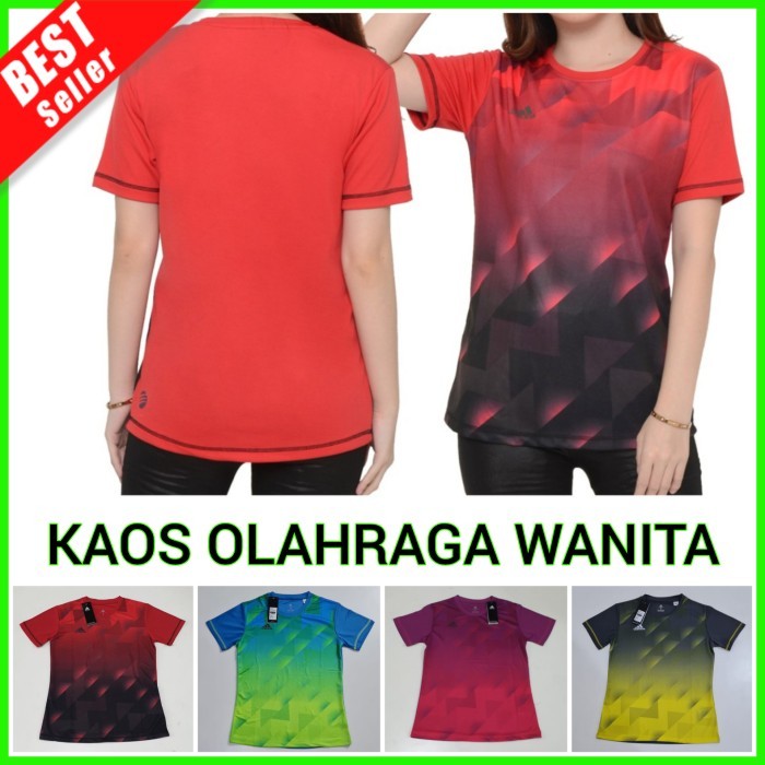 New ADIDAS Kaos Olahraga Wanita Baju Senam Running Gym Fitness Sepeda - Turkis, L