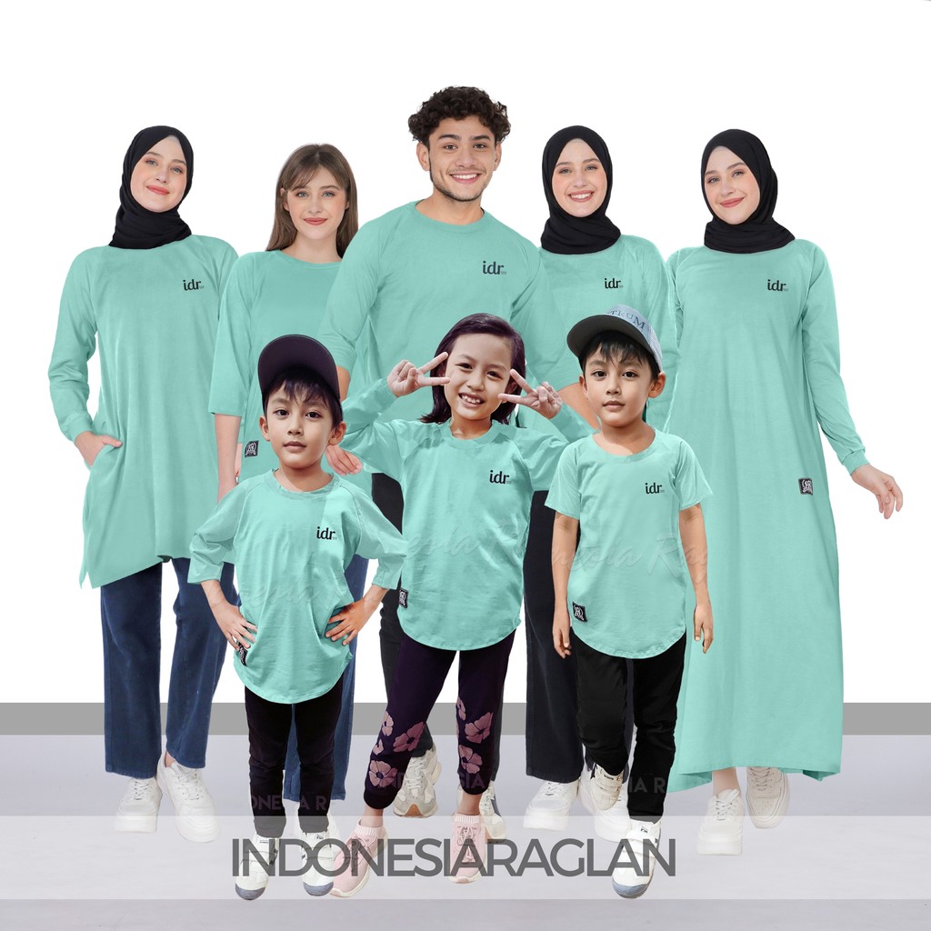 Indonesia Raglan Warna Hijau Mint Kaos Family Set Keluarga, Couple, Satuan Semua Model Oversize