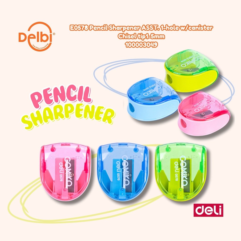 

DELI Peruncing pensil comiko 0578 E0578 Pencil Sharpener ASST. 1-hole w/canister