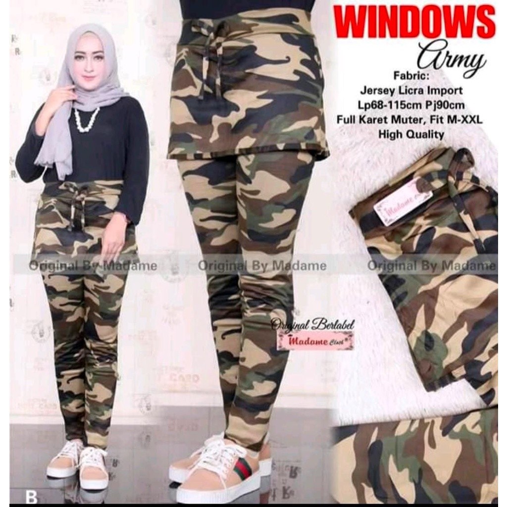 celana senam wanita/ selana senam rok army import / celana senam loreng
