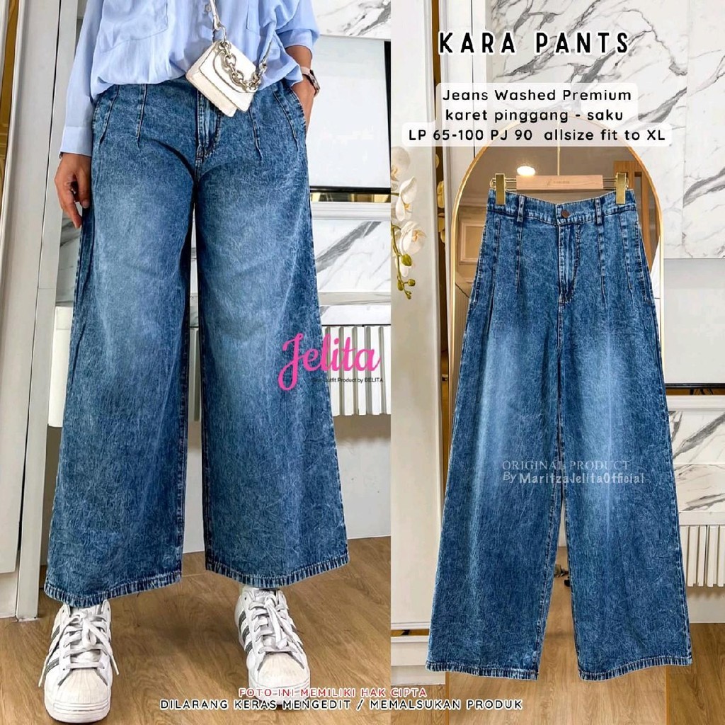 Kara Pant Celana Kulot Jeans Kancing Depan Pinggang Karet