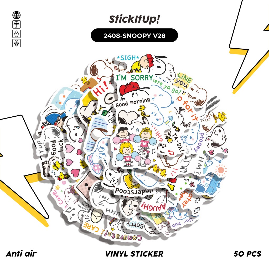 

COD✨ 50 Pcs Stiker Pack SNOOPY V28 Lucu Aesthetic Vynil Waterproof untuk Freebies Sticker Buku Journal Casing HP Laptop