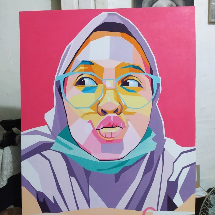 Lukisan wajah pop art ukuran 80x80cm handmade on canvas WPAP gift kado - 1 wajah