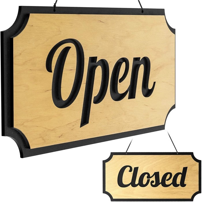 

Open Closed Sign Kayu / Sign Buka Tutup Unik / - Putih