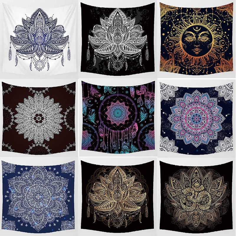 

Home Decor Beauty Purple Mandala Lotus Yellow Sun Wall Art Tapestry Blanket Hanging 230x180cm