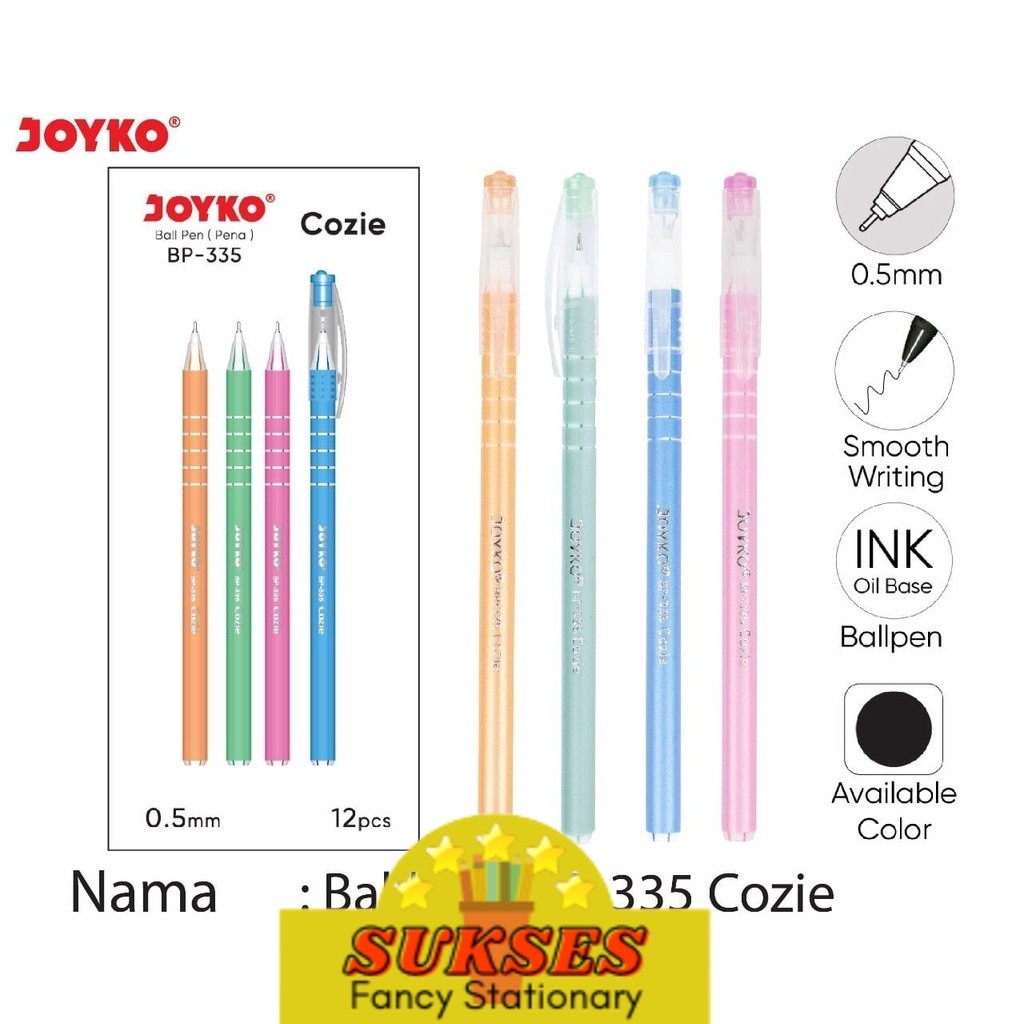 

Ball Pen Pulpen Pena Joyko Bp-335 Cozie 0.5 Mm 1 Box 12 Pcs