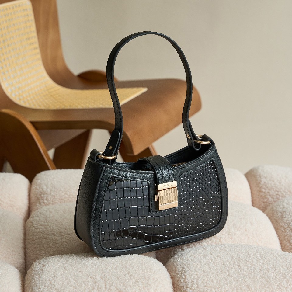Tas Bahu Wanita Laila Shoulder Bag Tas Underarm Bag Fashion Kulit Croco Hitam CK Bag Depot