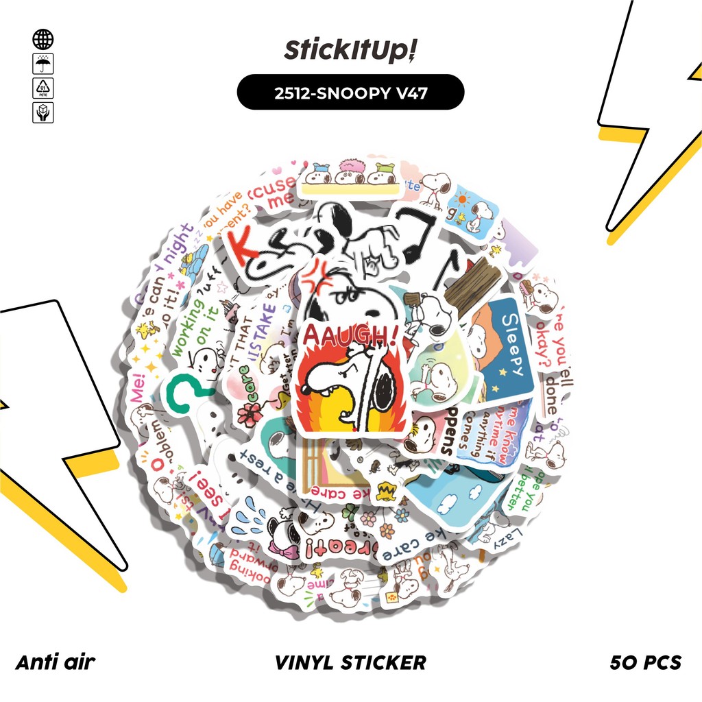 

COD✨ 50 Pcs Stiker Pack SNOOPY V47 Lucu Aesthetic Vynil Waterproof untuk Freebies Sticker Buku Journal Casing HP Laptop