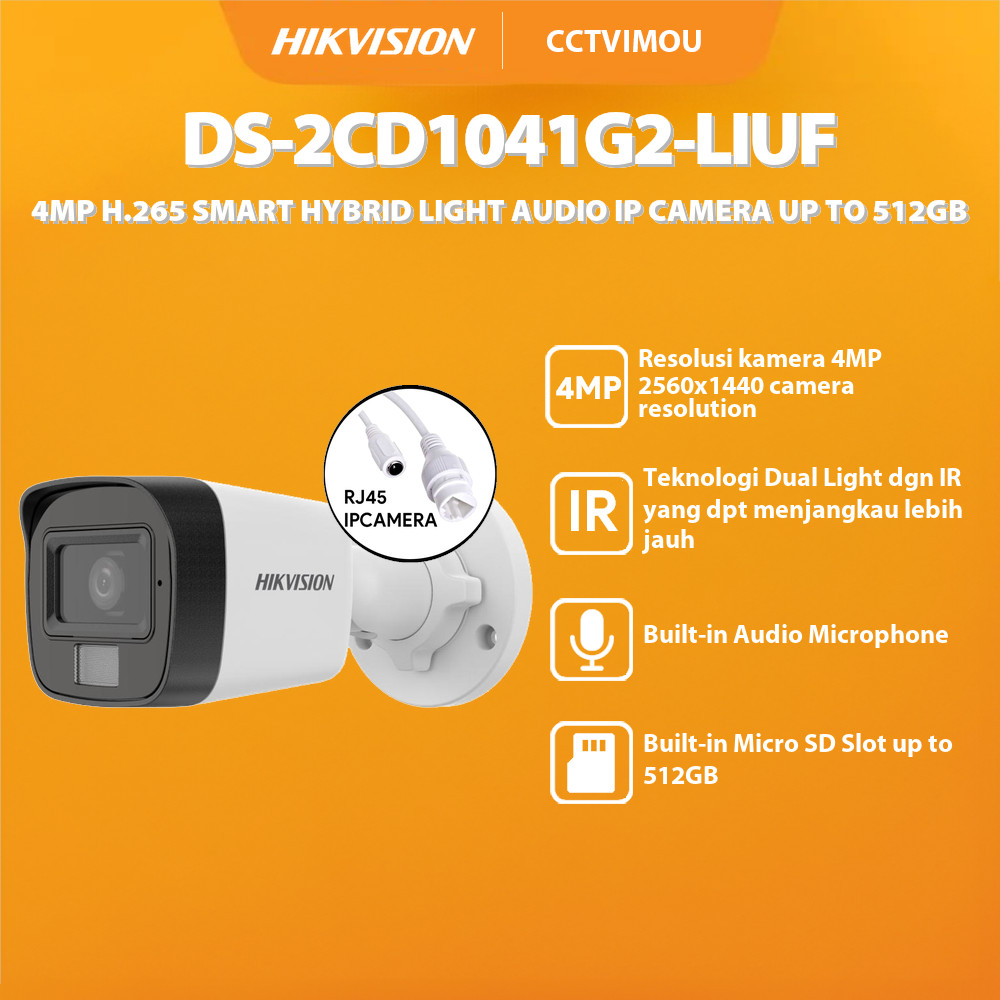 HIKVISION DS-2CD1041G2-LIUF 4MP H.265 SMART HYBRID LIGHT AUDIO IP CAMERA UP TO 512GB