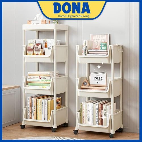 Rak Susun Serbaguna Tempat Rak Buku Anak Lemari Buku Plastik Rak Portable Roda Rak Mainan Rak Roda