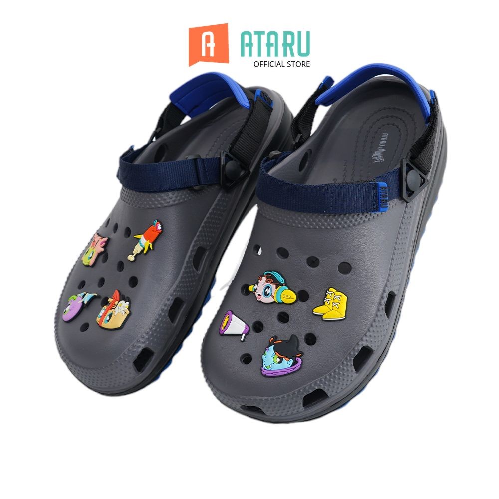 Ataru Fashion Ukuran 41 Sandal Pria Clogs Muklay Dengan Straps - Abu-Abu Unisex Slipper Sendal Kasua