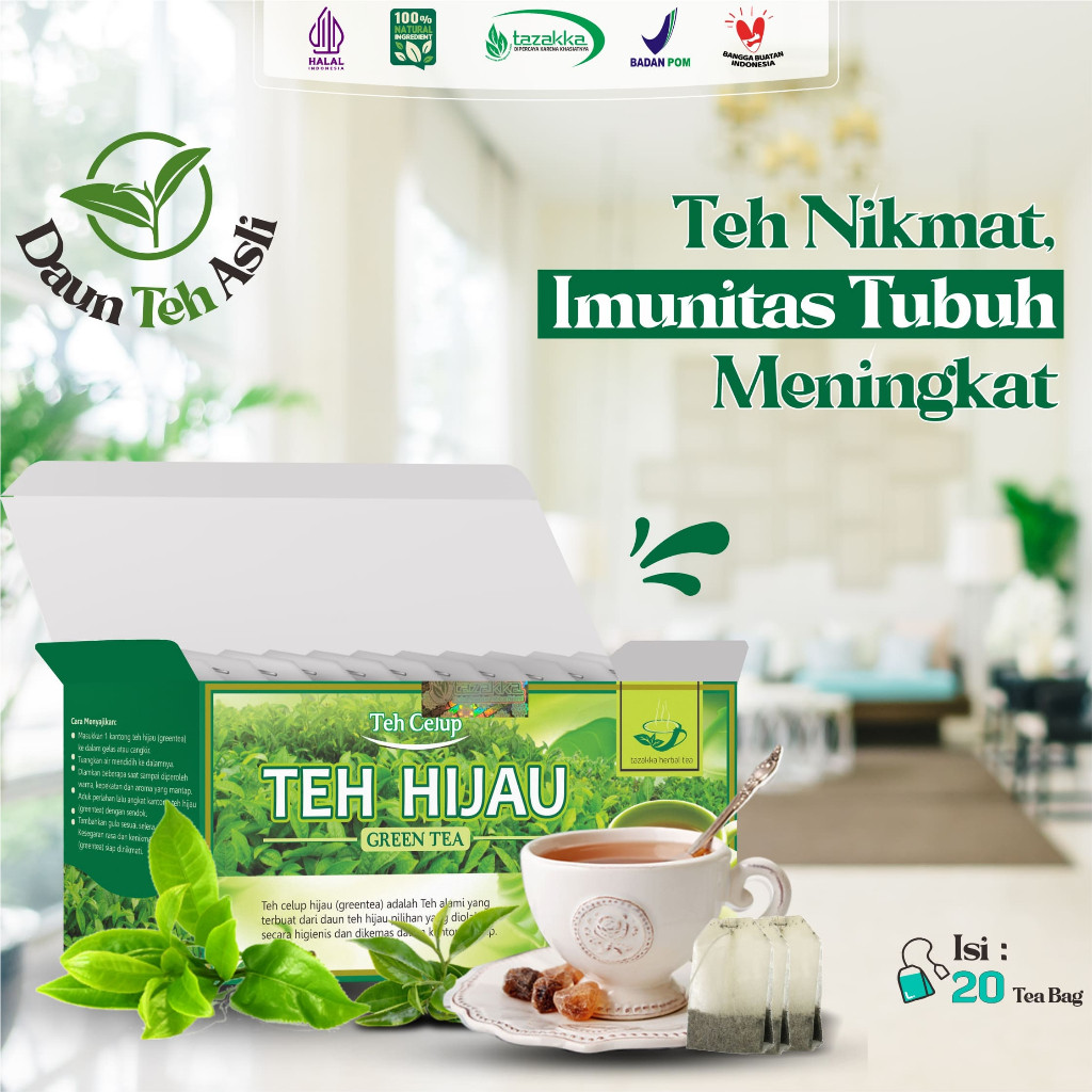 

TEH HIJAU Diet Pelangsing Hilangkan Lemak Green Tea Herbal Tazakka 20 Kantung Celup Greentea Minuman Kesehatan Detox