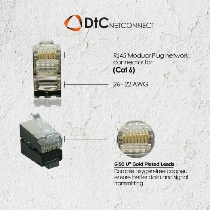 DTC Connector RJ45 Cat.6 / Konektor STP Cat6 Shielded 100pcs