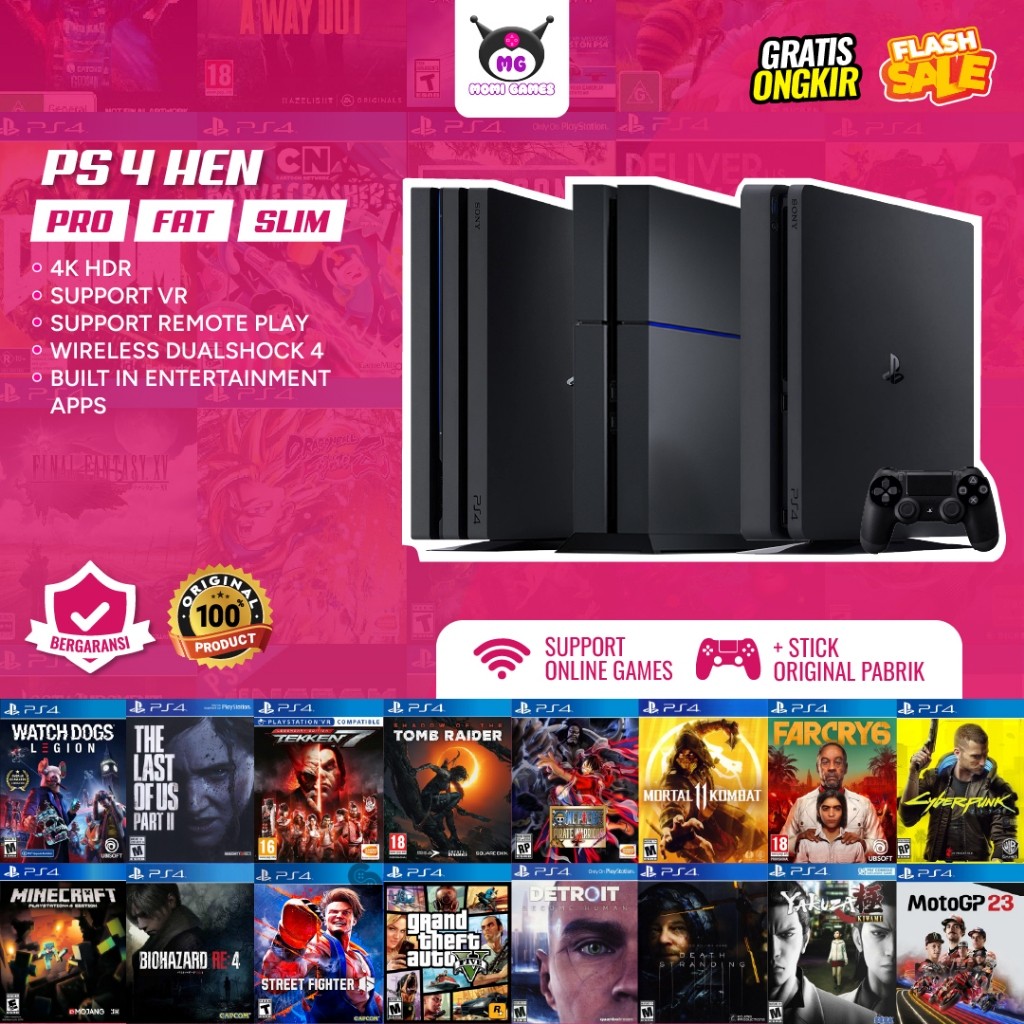 PS4 Hen 9.00 Playstation 4 Second Fat Slim Pro 500GB / 1TB / 2TB Bundle Stick Original Mesin  1 Tahu