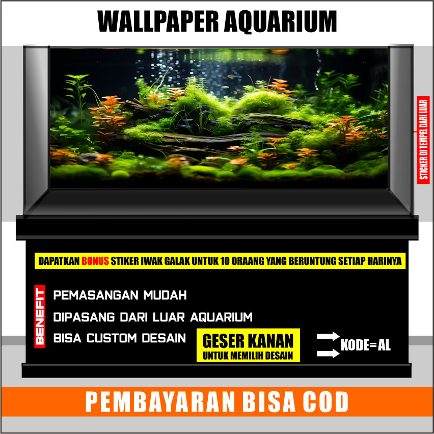 stiker background aquarium 3d timbul custome jumbo kaca akrilik besar full set aqua space AL