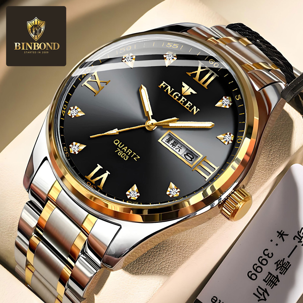 

Jam Tangan FNGEEN Inter-Gold Steel Band Fashion Jam Tangan Pria Kalender Ganda Jam Tangan Kuarsa Jam Tangan Santai Jam Tangan Non-Mekanik