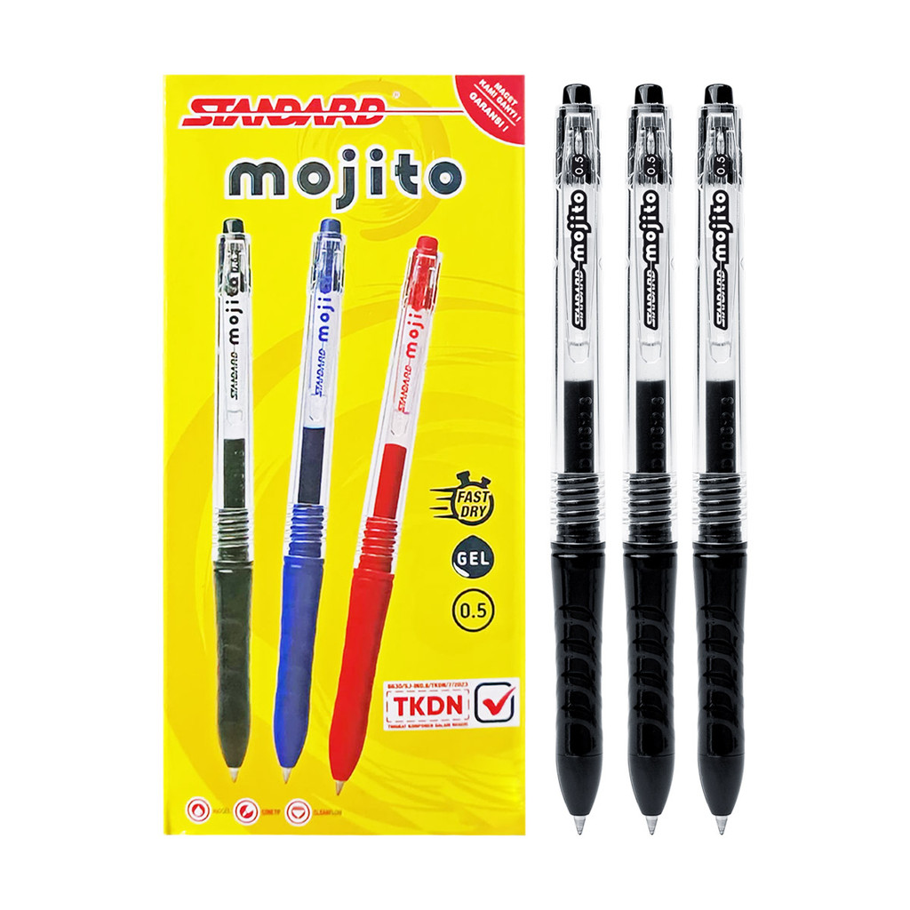 

Standart MOJITO 0.5mm Ballpoint Gel Cetek Pulpen Pena Recratable Tinta Hitam