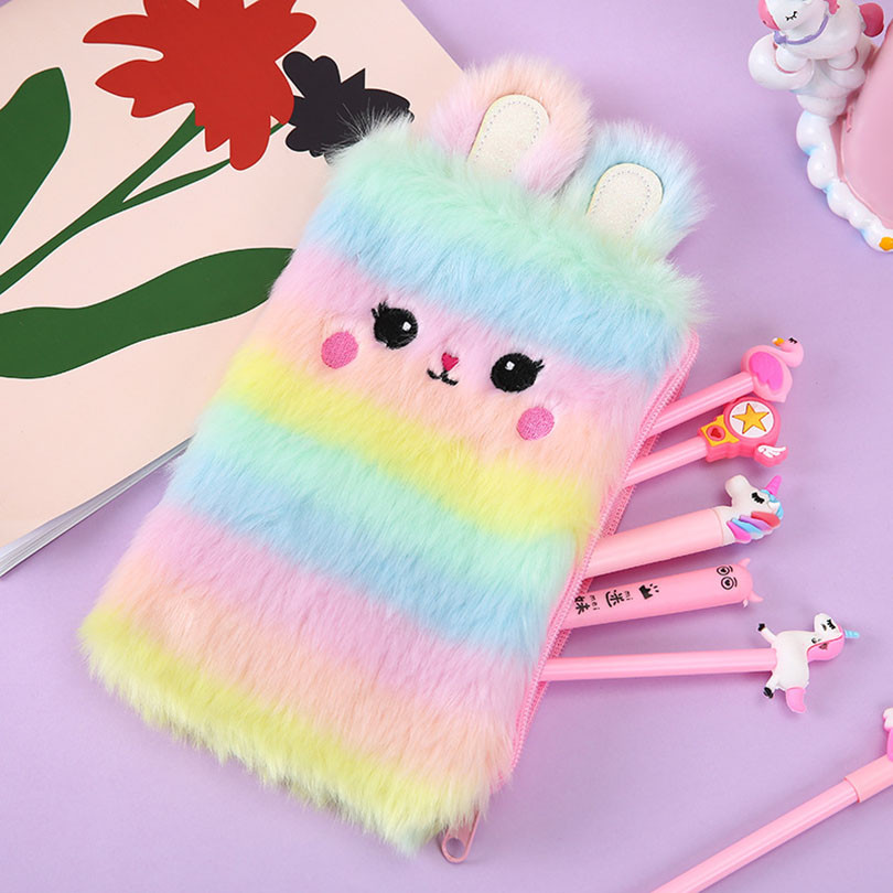 

Kawaii Pencil Case Stationery Plush Pencil Cases School Supplies For Girls Trousse Scolaire Rabbit Ears Pen Case Cute Pencil Bag