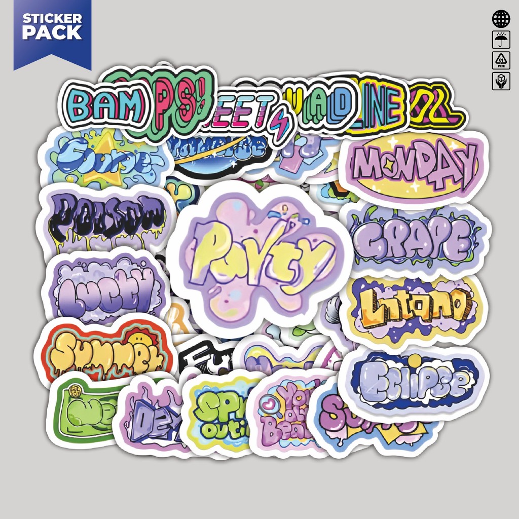 

[100PCS]Stiker Pack Stiker Cartoon Graffiti Text [Teks Grafiti Kartun] Aesthetic Vinyl Anti Air Dekorasi Sticker Laptop Buku Journal Koper Helm Casing HP Gitar Helm Skateboard