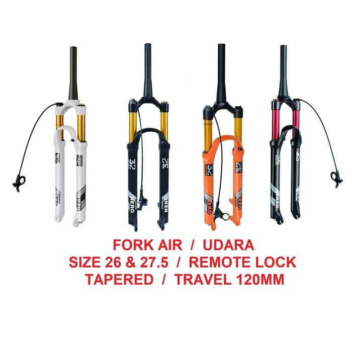 Fork HERO AIR TAPER 26 27,5 REMOTE Travel 120 TAPERED 26inch 27.5inch udara angin Lock out garpu mtb