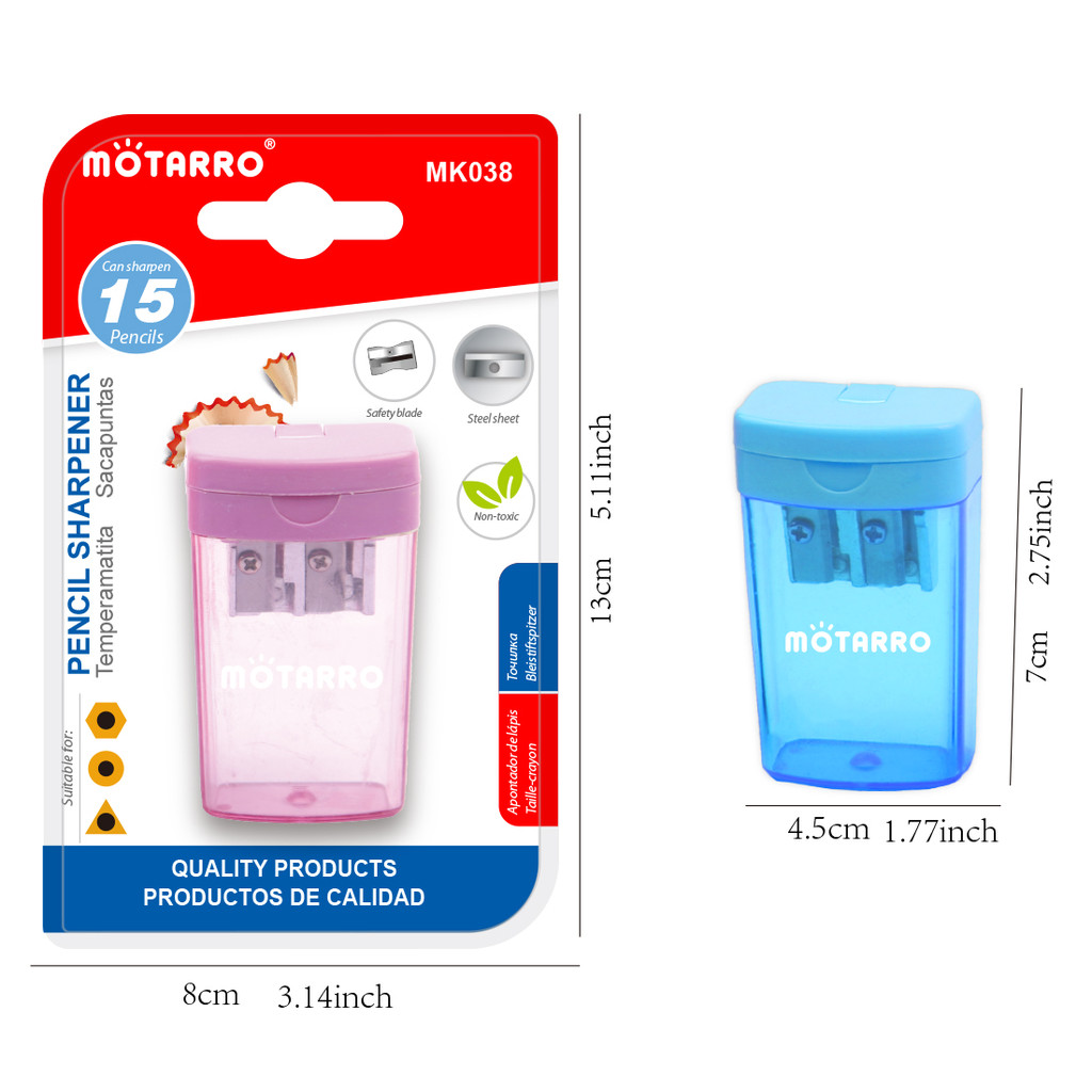 

MOTARRO 1Pcs Mini Manual Pencil Sharpener Dual Holes Design Pencil Cutting Tool Class Rewards School Supplies Blue Pink