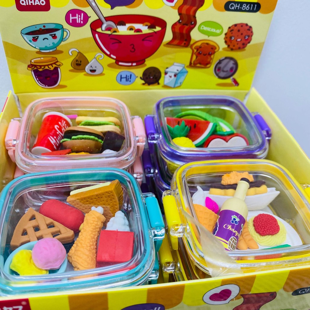 

1 Pcs/Set Creative Detachable Food Snack Lunch Box Eraser Set Play House Cartoon Eraser Student Prize Stationery Supplies