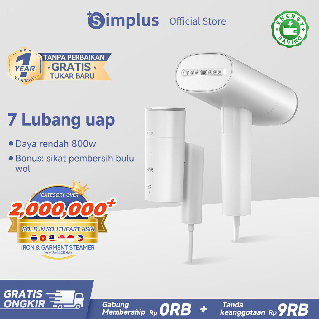 Simplus Setrika Uap Genggam Lipat Tangki Air 170ml 7 Lubang uap Ringan & portabel, dapat dilipat