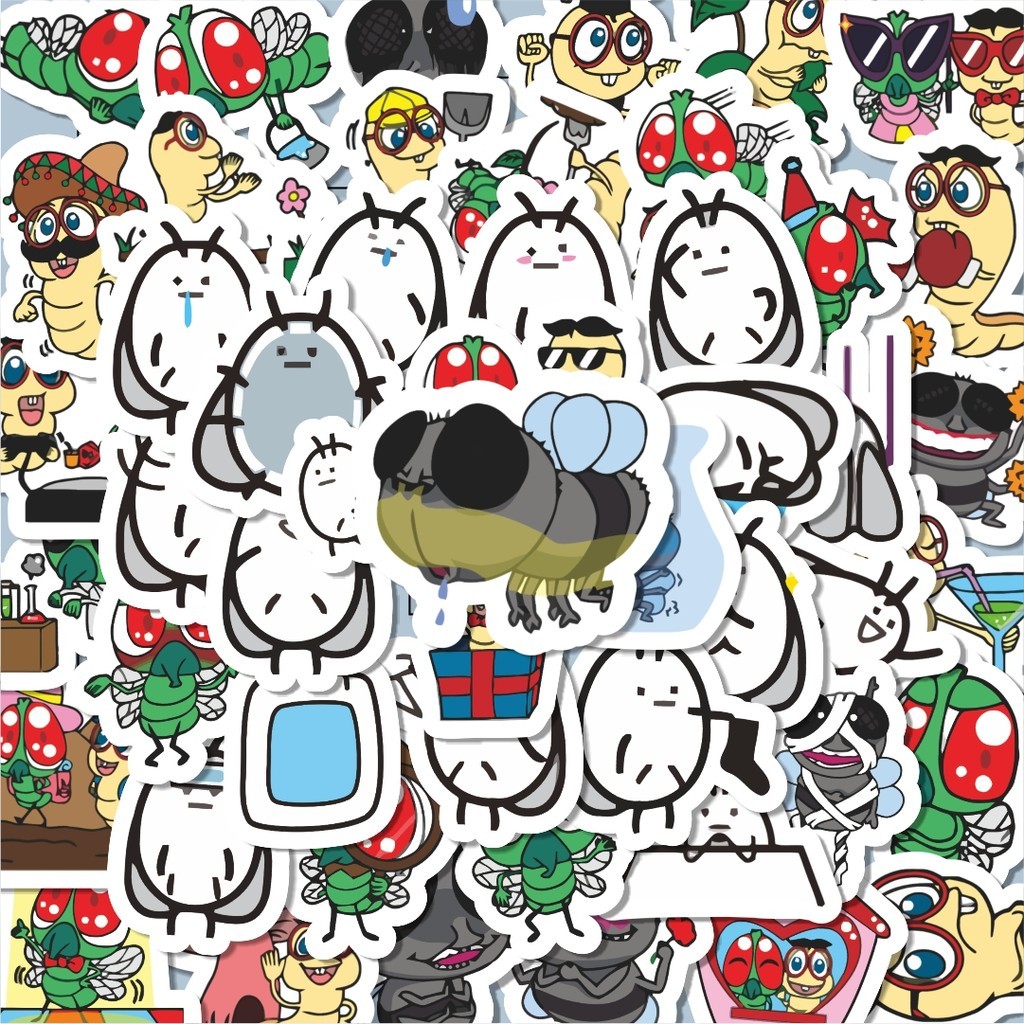 

100PCS Lucu Hewan Lalat Stiker Aesthetic Stiker Anti Air Stikers Berperekat Waterproof sticker decal buat Motor Helm Buku Journal Koper Casing HP Laptop Botol Minum Hadiah anak
