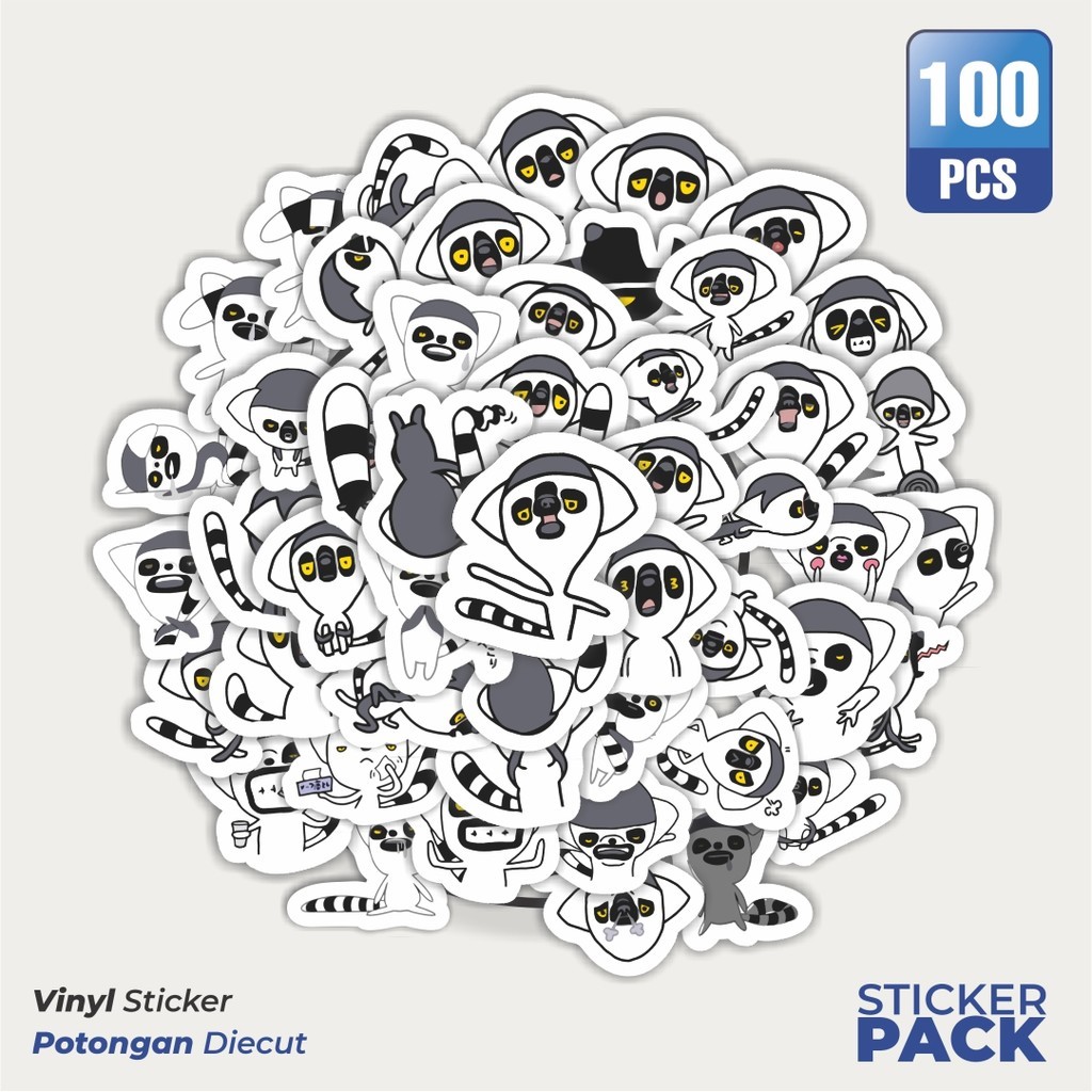 

100 PCS STIKER Hewan Lemur Waterproof Aesthetic- Untuk Laptop, Motor, dan Helm - Paper Stationery Pack