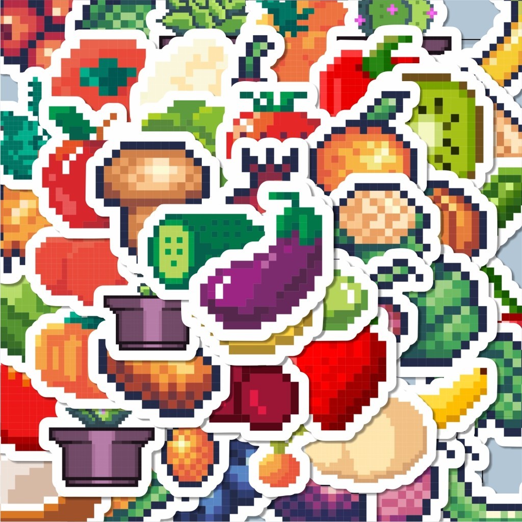 

100PCS Lucu Stiker Pixel Buah Sayuran Stiker Aesthetic Stiker Anti Air Stikers Berperekat Waterproof sticker decal buat Motor Helm Buku Journal Koper Casing HP Laptop Botol Minum Hadiah anak