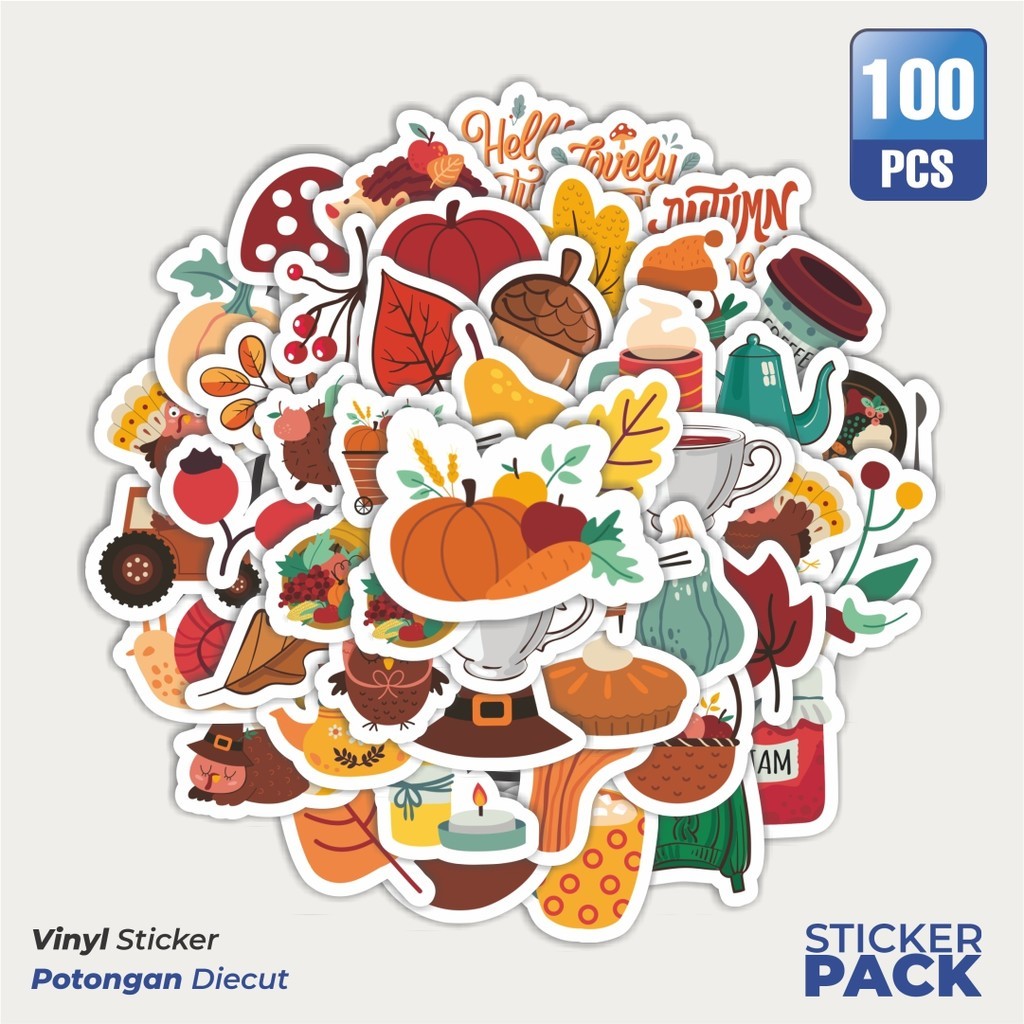 

100 PCS STIKER Musim Gugur Waterproof Aesthetic- Untuk Laptop, Motor, dan Helm - Paper Stationery Pack
