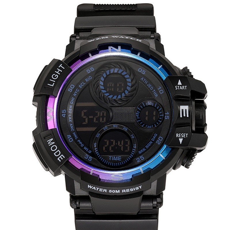 OFFICIAL 5PCS JAM TANGAN DIGITAL OLAHRAGA PRIA DENGAN GELANG JAM TANGAN ALARM TANGGAL WAKTU TAHAN