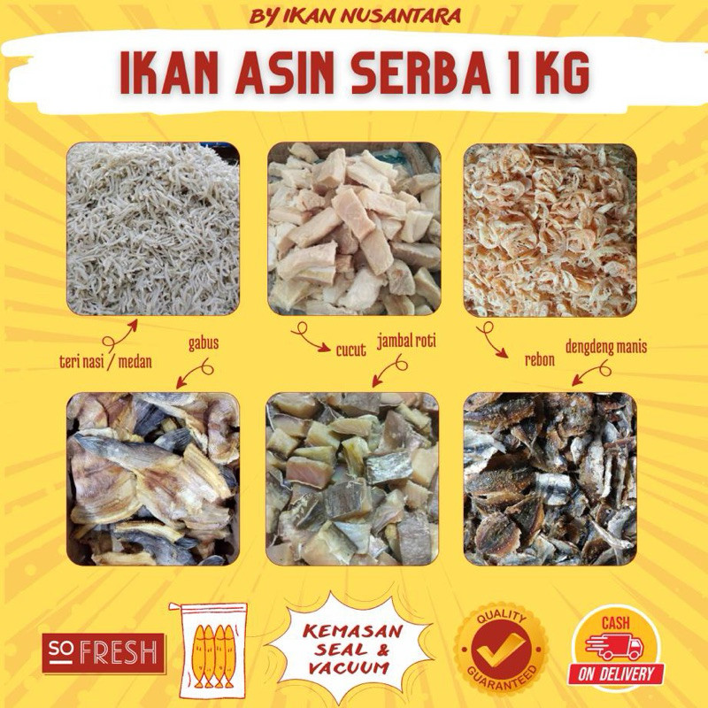 

IKAN ASIN SERBA 1 KILOGRAM/ CUMI ASIN IKAN ASIN NUSANTARA / KUALITAS PREMIUM