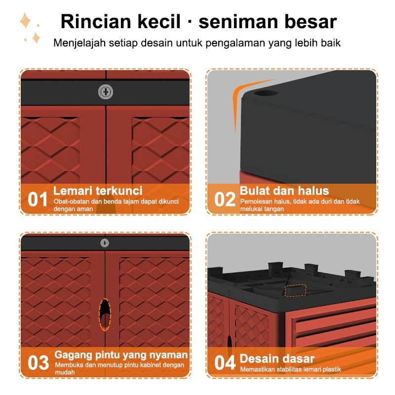 TWJ LOKER PLASTIK 4 SUSUN - Lemari Pakaian Portable dengan Laci, Anti Rayap, Mudah Dipasang QC