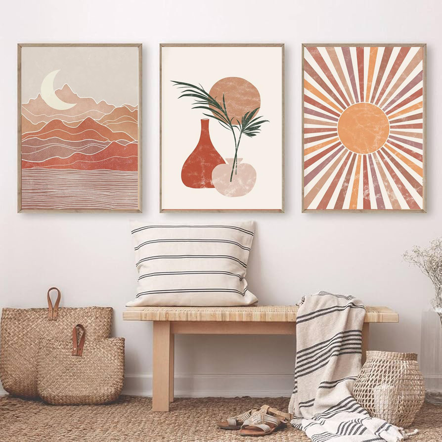 

3 pc/set Canvas Poster, Abstract Sun Moon Poster Minimalist Line Art Canvas Painting Boho Wall Art Home Decor Canvas Painting