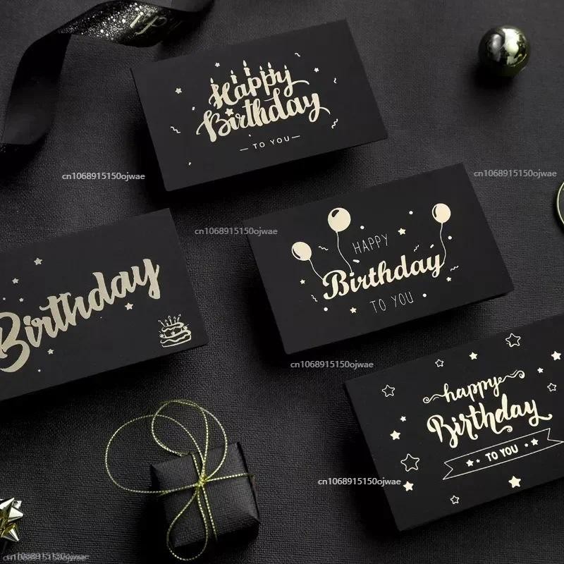 

Black Birthday Greeting Card Bronzing Invitations Postcard Wishes Blessing Message Cards Small Card Blank with Envelope Greeting