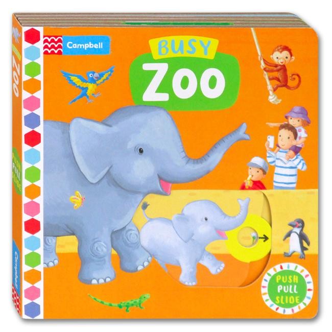 

Busy Zoo - Push Pull Slide Board Book - buku edukasi anak - buku interaktif - buku tarik dorong - Busy Zoo