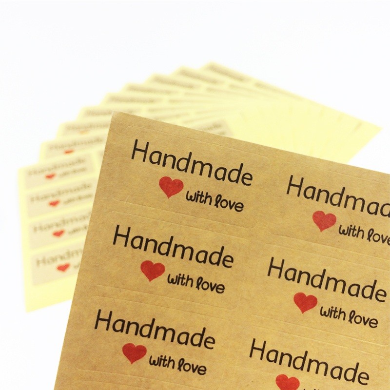 

120pcs/lot Handmade with love Kraft paper Heart Adhesive Baking Seal packaging Sticker labels