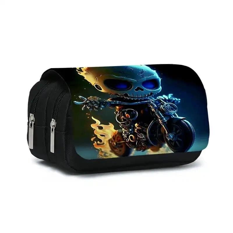 

Motorcycle Skull Double Flip Pen Case For Boy And Girls Best Gift 3D Cartoon Pencil Pouch School Pencil Bag For Children