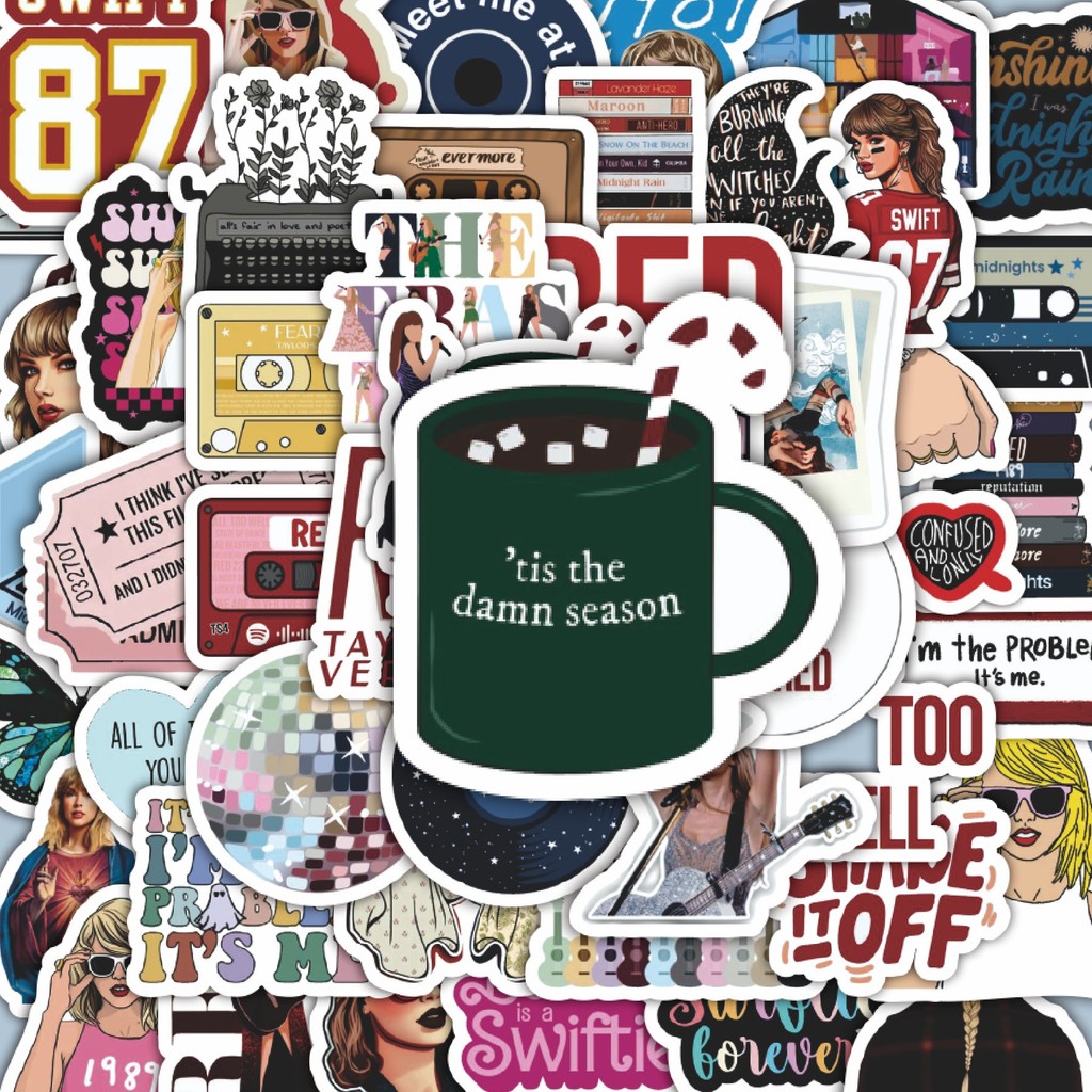 

100PCS Lucu Stiker Music Album Taylor Swift Stiker Aesthetic Stiker Anti Air Stikers Berperekat Waterproof sticker decal buat Motor Helm Buku Journal Koper Casing HP Laptop Botol Minum Hadiah anak