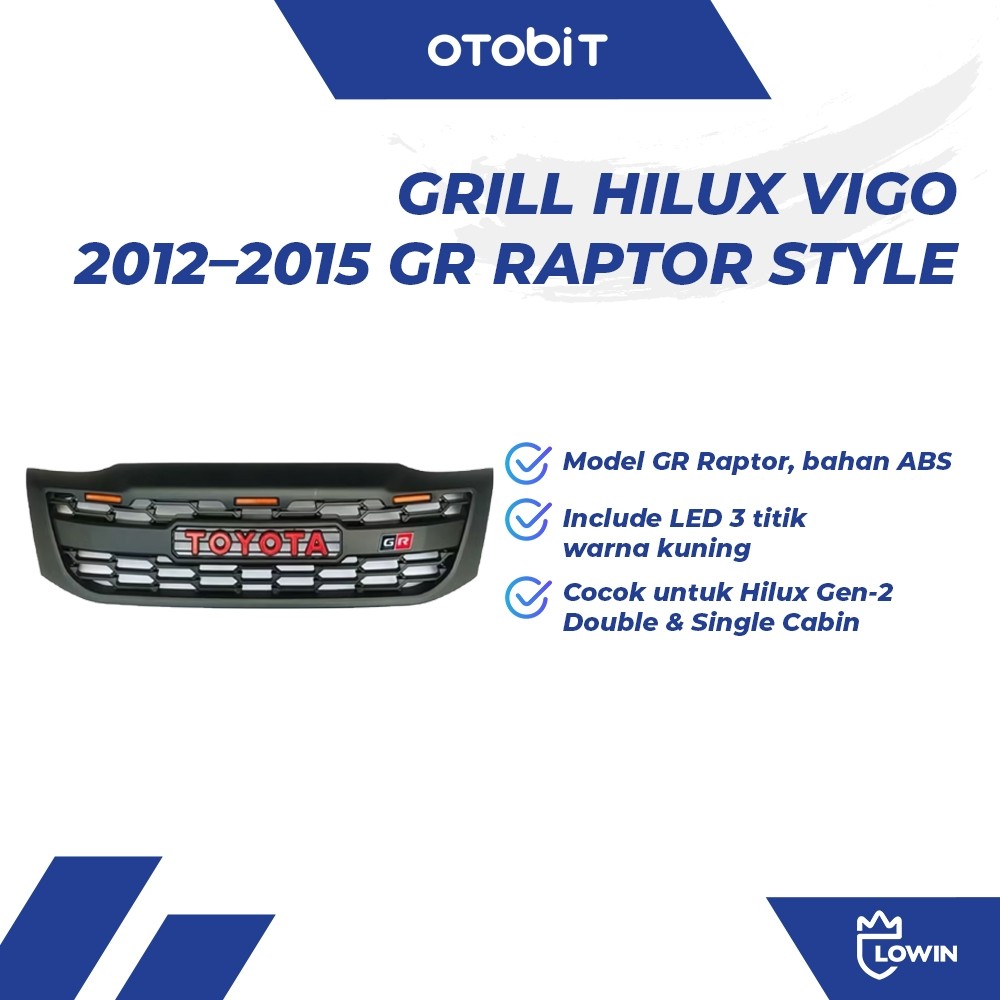 Gril Grill Grille Depan Hilux Vigo 2012 2013 2014 2015 Model Raptor Logo Toyota GR+LED Grill Lampu H