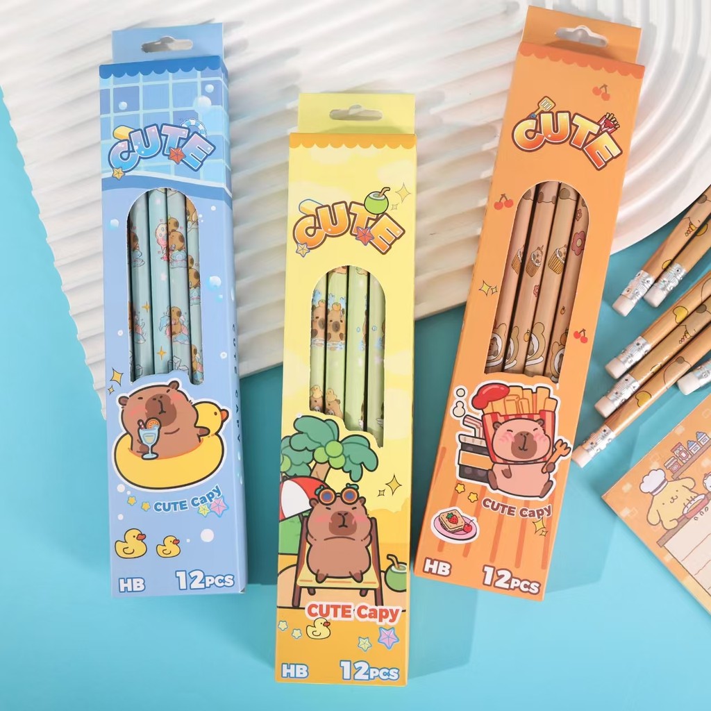 

12 PCS ( 1 LUSIN ) PENSIL 2B MOTIF ASTRONOT + CAPYBARA + COLORFULL / 1 LUSIN PENSIL MOTIF LUCU RANDOM MOTIF KARTUN