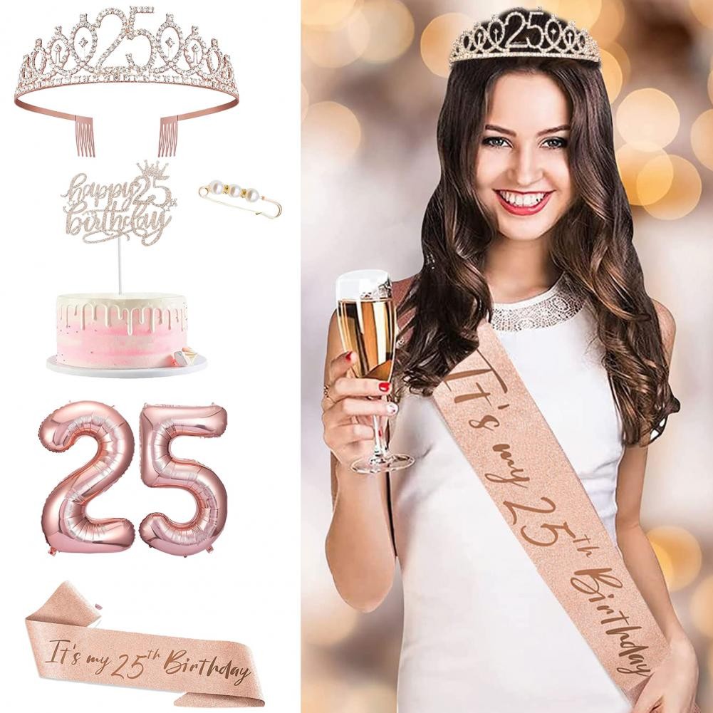 5Pcs/Set 10th 15th 25th 30th 40th 50th 60th Birthday Decoration Balloon Birthday Cake Topper Tiara C