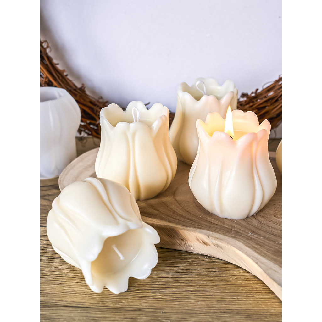 

3D Tulip Flower Candle Mold Aromatherapy Candle Making DIY Handmade Soap Candlestick Resin Silicone Molds Home Decor Wedding Gif