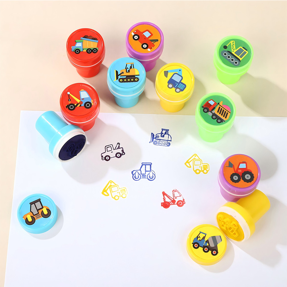 

10 Construction Vehicle Assorted Stamps for Kids Self-ink Stamps Lightning Mcqueen Anime Party Favor Children Reward Stamp Gifts