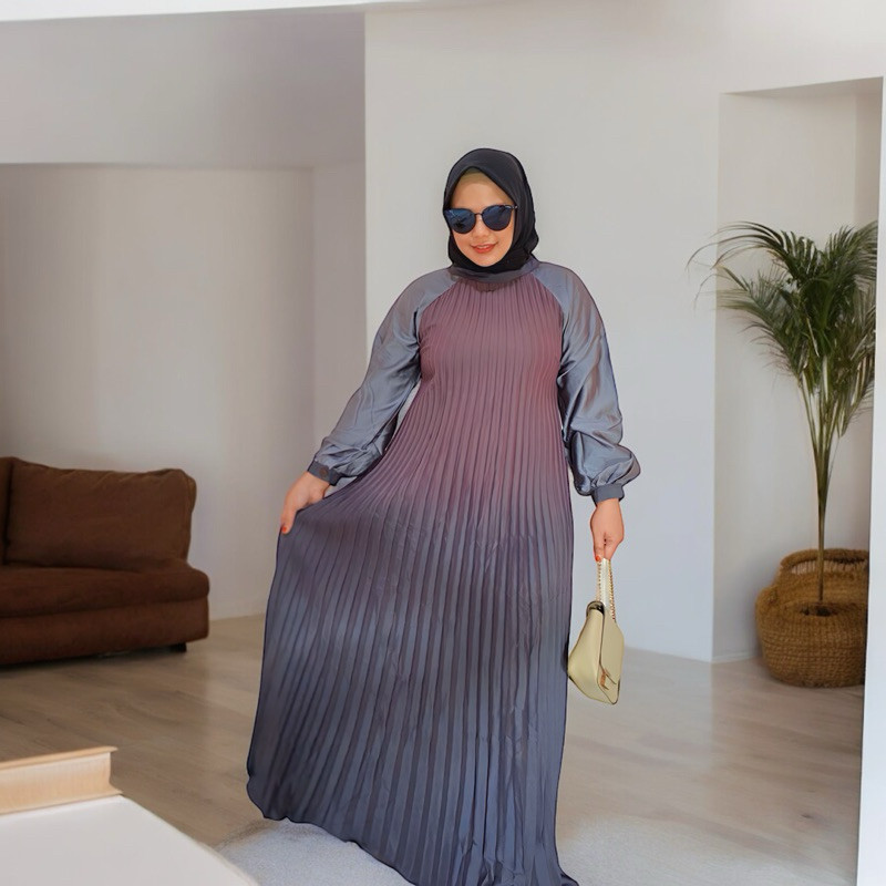 MYHL - Gamis Plisket Gradasi Silk Satin Jumbo (BB 65-90KG)