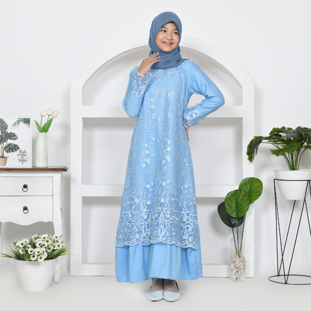 GAMIS MITHA ANAK MAXI TANGGUNG 9-12th DRESS MUSLIM REMAJA BRUKAT TILE BORDIR LEBARAN IDUL FITRI PRAM