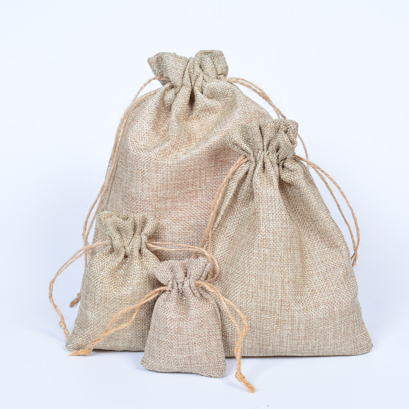

50pcs/lot Natural Burlap Linen Jute Drawstring Gift Bags Party Favors Packaging Bag Wedding Candy Gift Bags Party Supplies