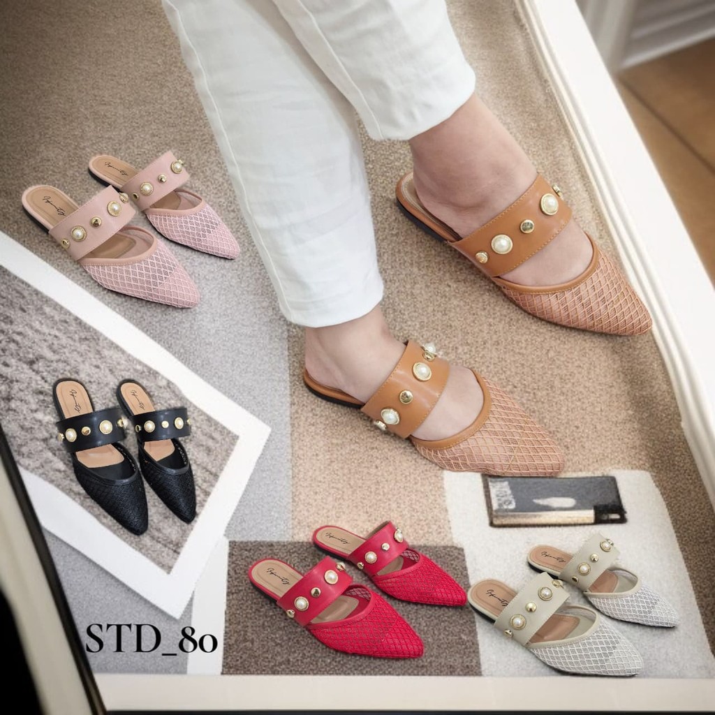 Flat Sandal Infinity Rebecca Std_80 / Flat Shoes Mules Wanita Brukat Kekinian