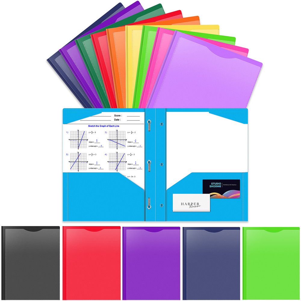 

6-10pcs Creative Heavy Duty Plastic Pocket Folder with Prongs for Letter Size Paper Easy To Organize Categorize Files Storage